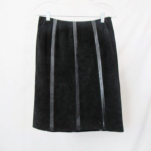 VINTAGE 90S ALFANI Black Suede Leather Skirt Soft Suede Size-4